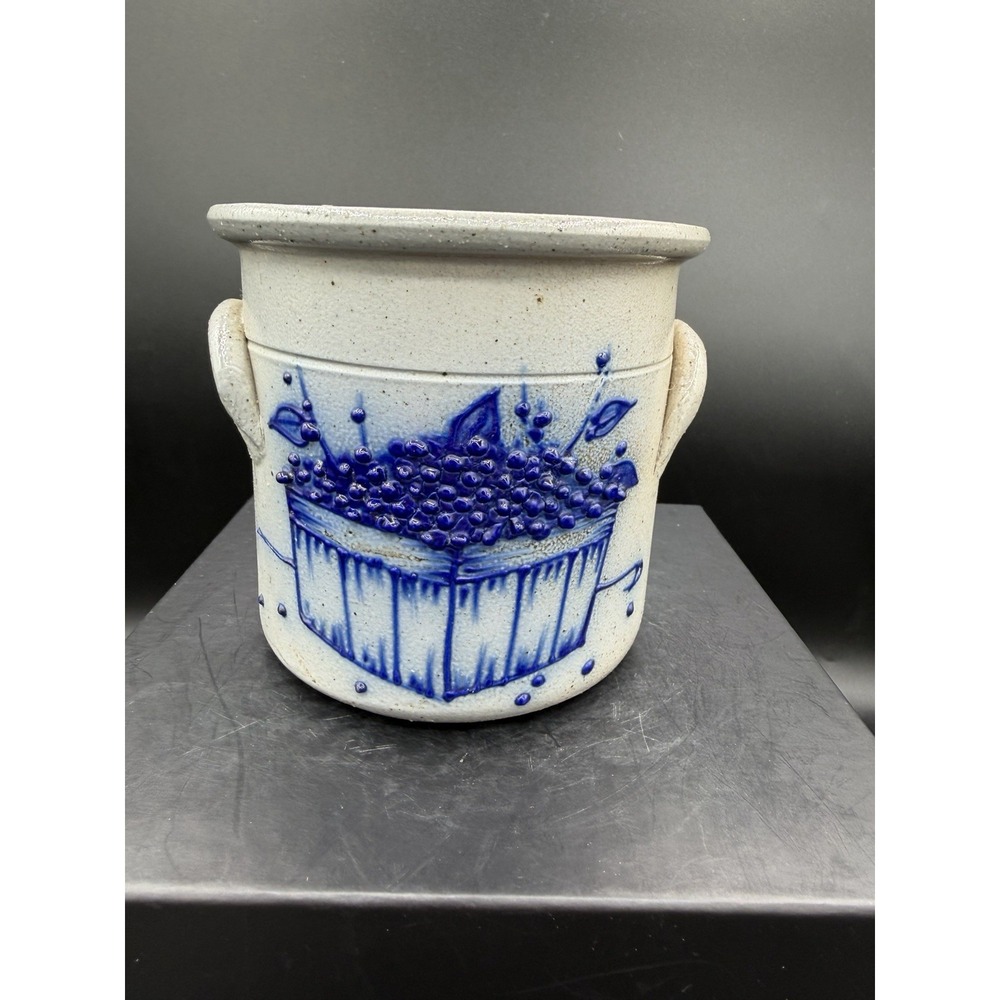 🫐🏺 Vintage Salmon Falls Stoneware Pottery Blueberry Basket Small Crock ✨🍇